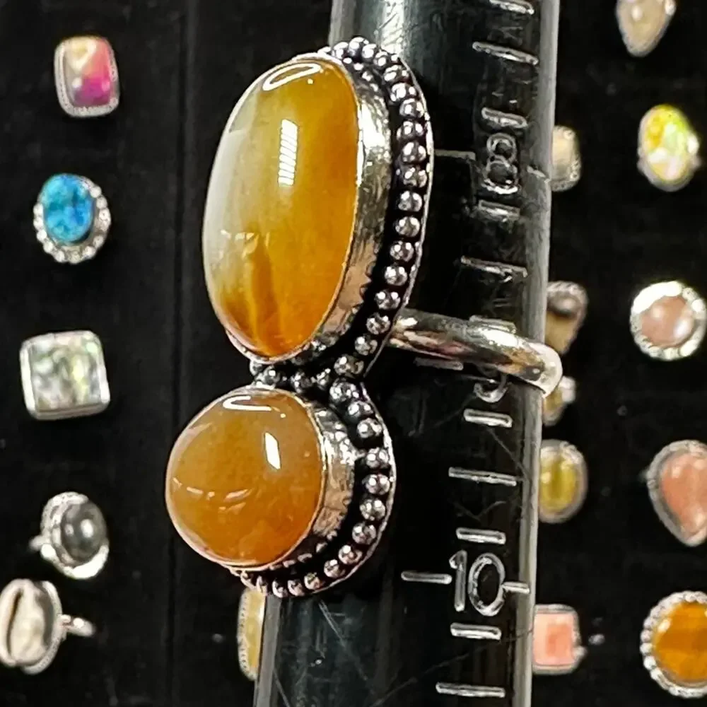 💕 Agate gemstone 2 stone ring silver plated overlay stamped 925 handmade size 9 - Picture 2 of 4